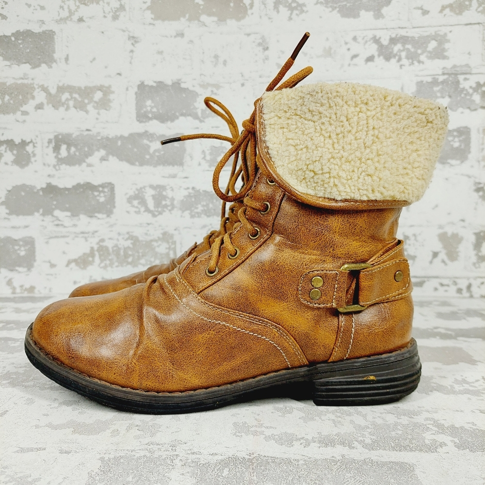 George Evelyn Brown Leather Lace Up Winter Ankle Boots O740
